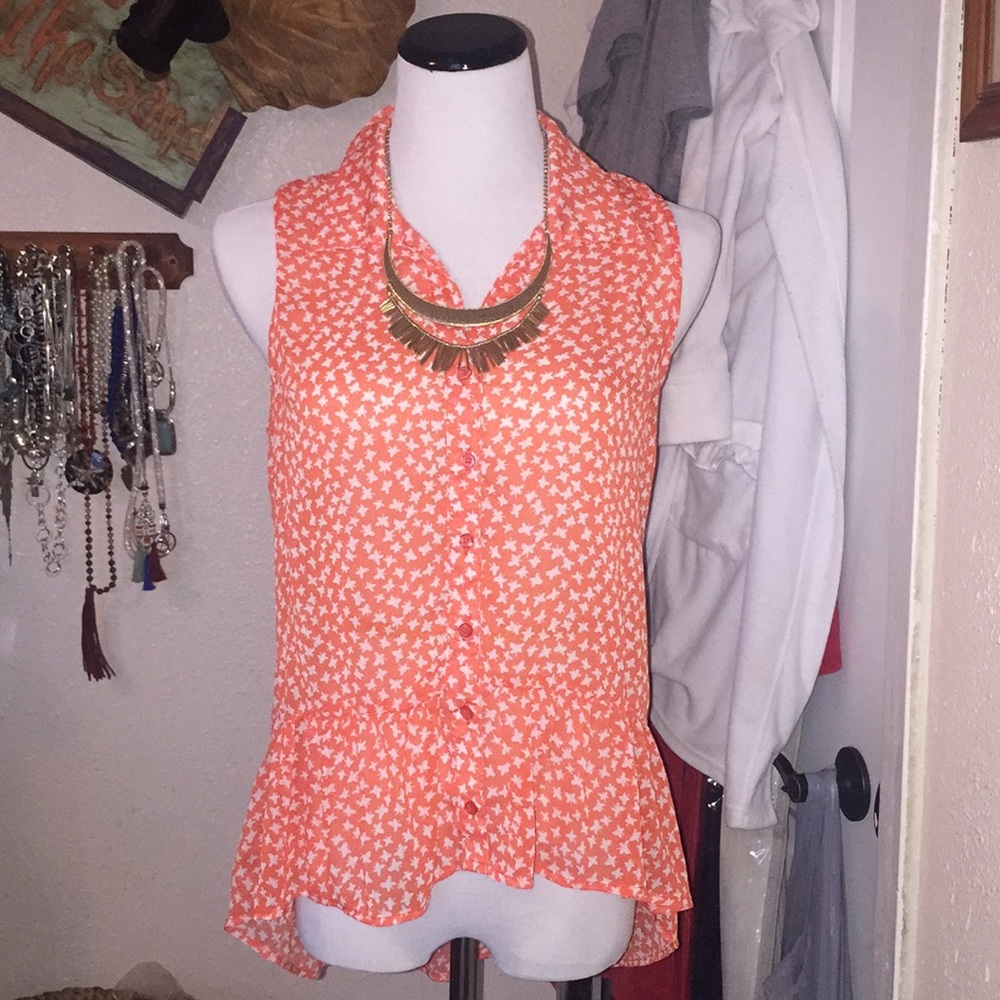 Sheer Summer high low collared top